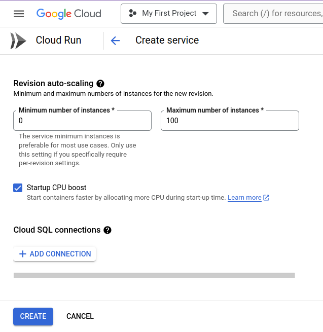 gcp cloud run container revision auto-scaling and cloud sql connection